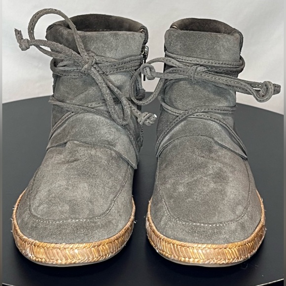 UGG Reid Suede Moccasin Lace-Up Booties Grey / Green Zip Closure Winter - Picture 4 of 14